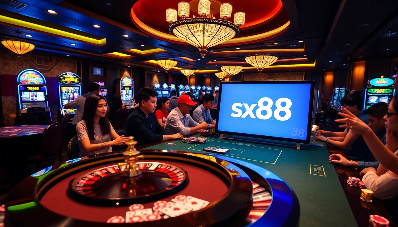 Experience the thrill of sx88 gaming with vibrant poker tables and slot machines.