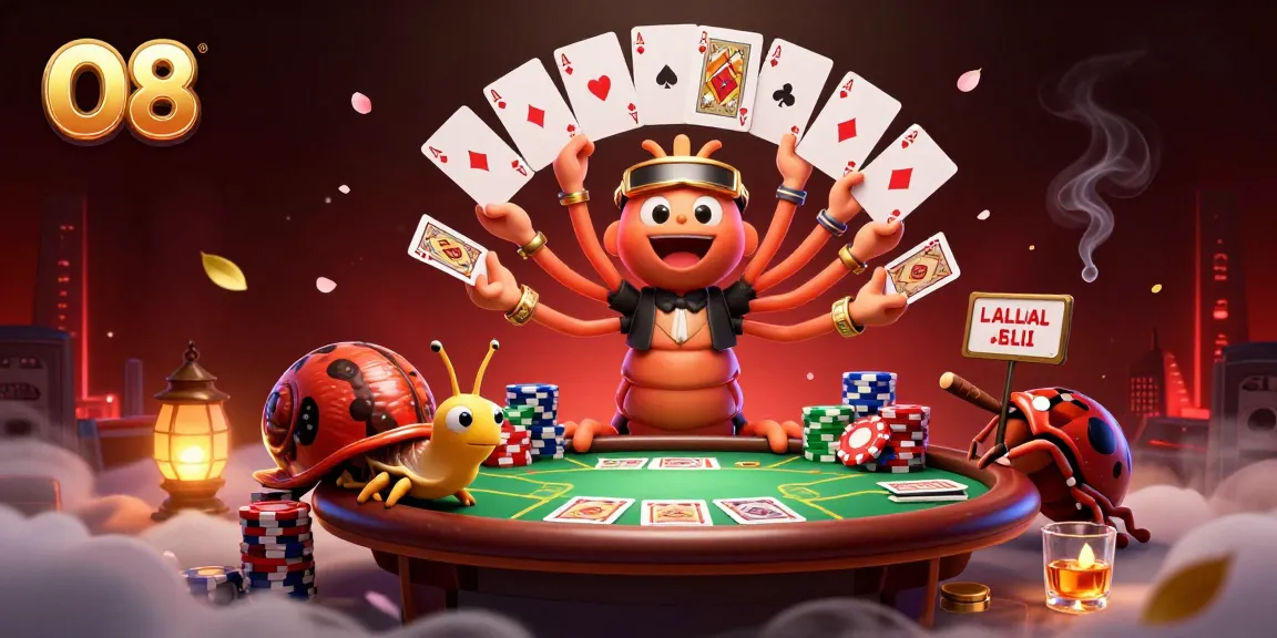 Experience O8's colorful casino scene with a millipede dealer, high-roller snail, and pill bug