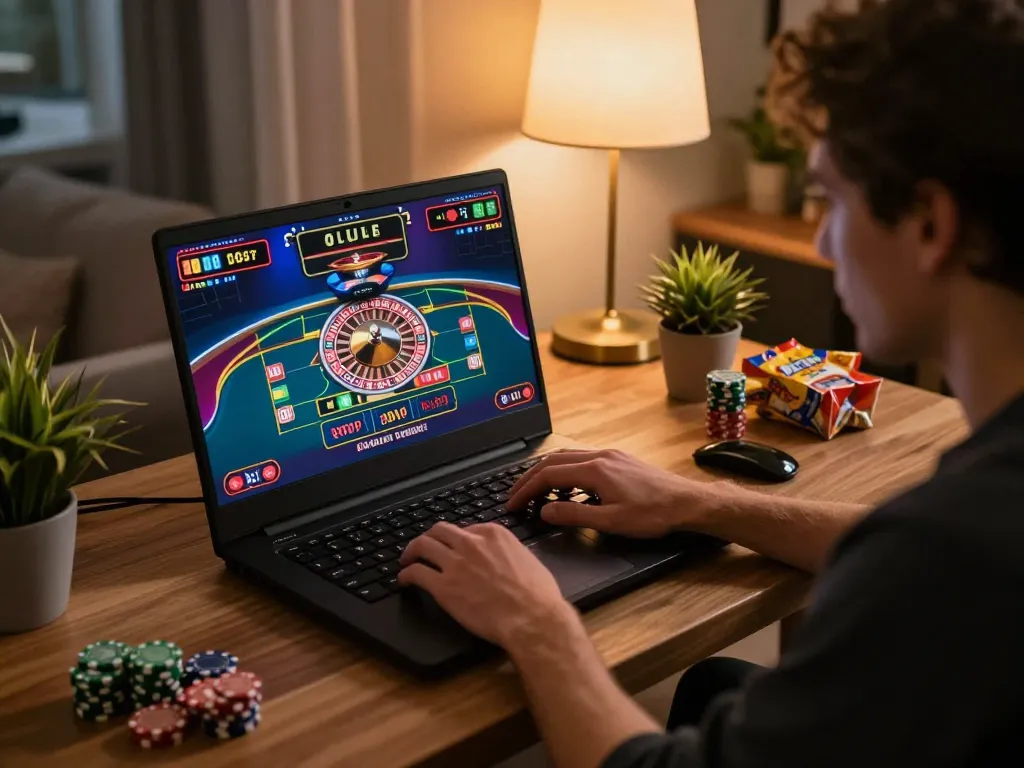 Engaging in online gaming at https://tx88.bid/ with live roulette, capturing a vibrant home gaming atmosphere