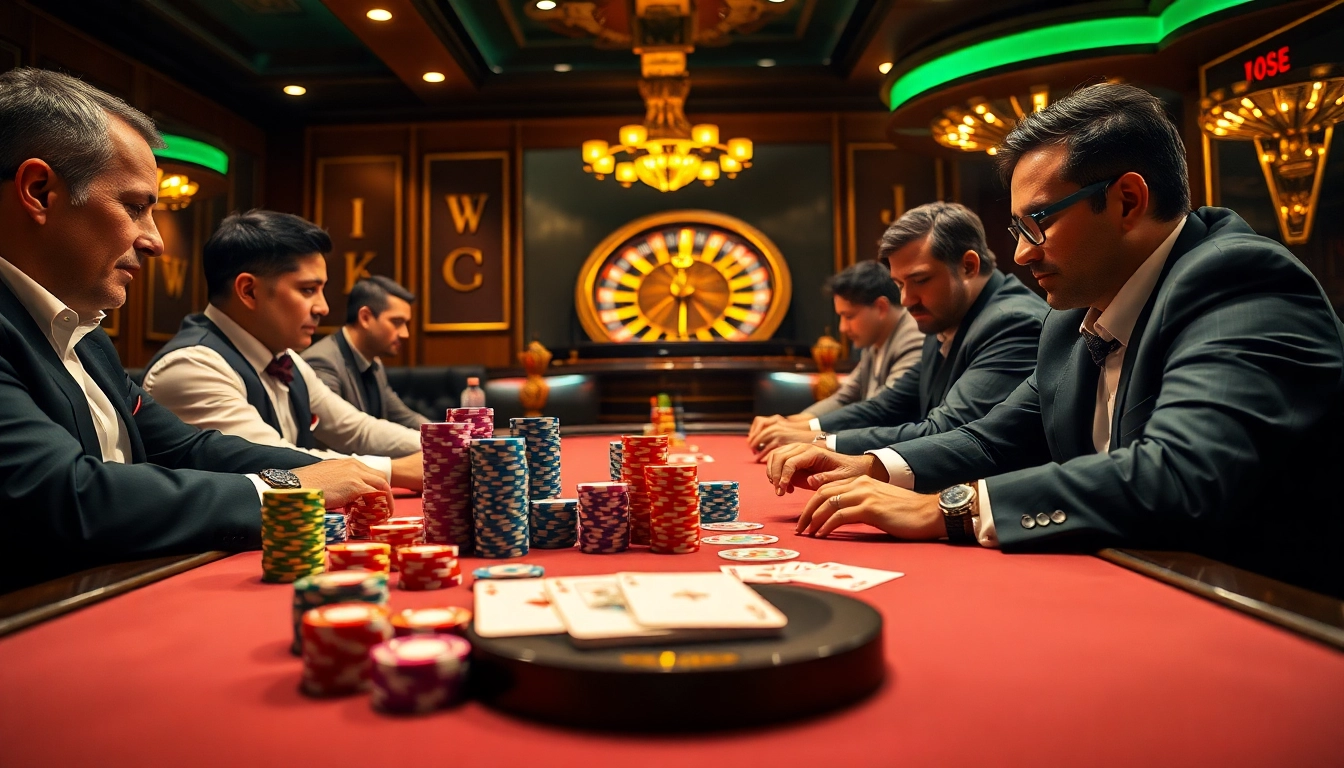 Experience KJC's thrilling casino environment with high-stakes poker and vibrant gaming elements.