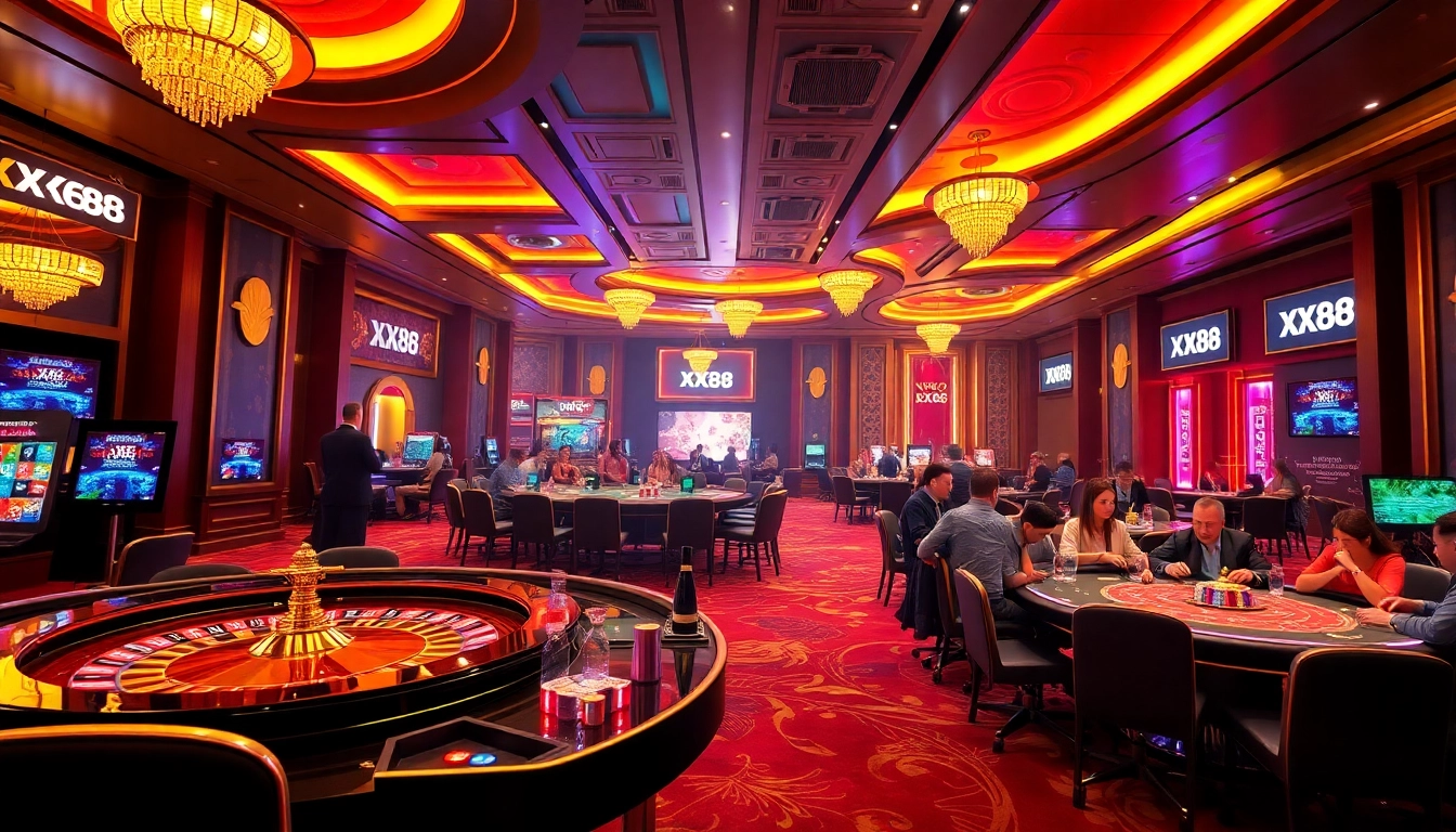 Experience the thrill of gambling at XX88's luxurious casino tables, filled with excitement and action.
