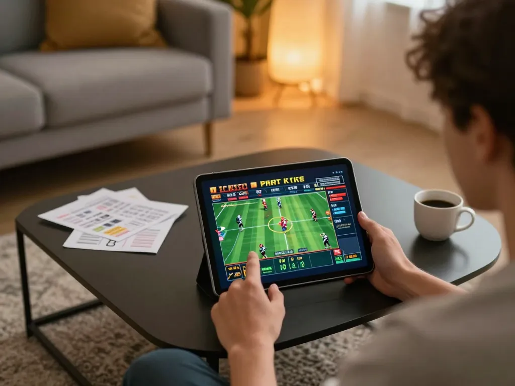 Engaging in sports betting with strategic planning for optimal tin soi kèo success in a cozy home setting.
