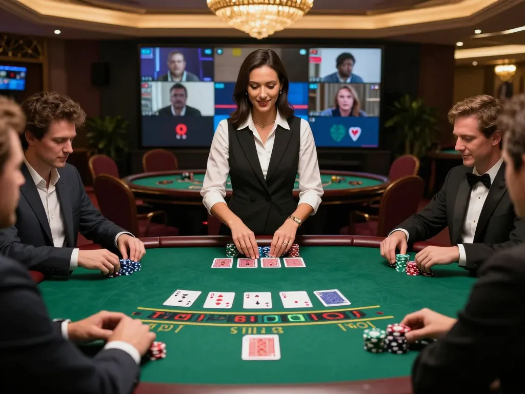 tg88 players interacting in a high-end live dealer blackjack game online