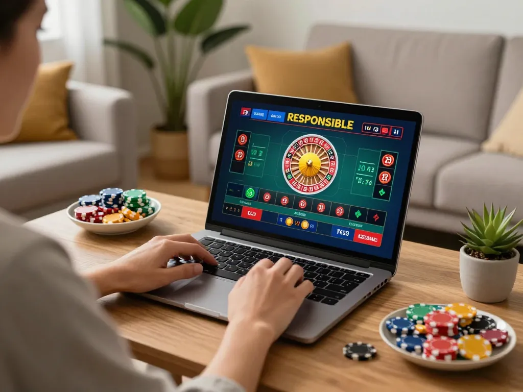 Engaged player at RR88 online casino on laptop shows roulette gameplay for strategic betting.