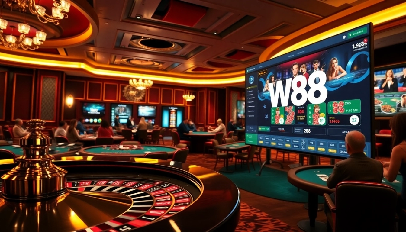 Experience the vibrant atmosphere of W88 as players immerse themselves in thrilling casino games.