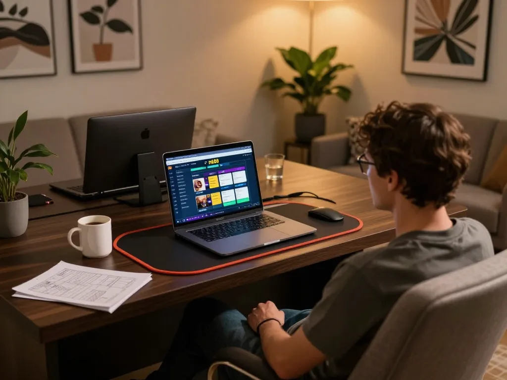 Engaging with nk88's online casino while practicing responsible gambling in a cozy home setting.