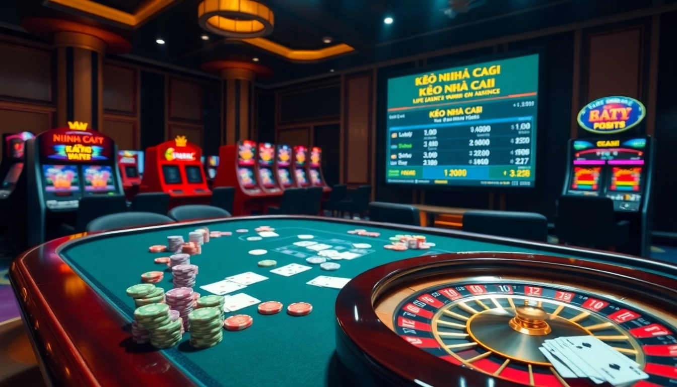 Kèo Nhà Cái showcases a vibrant casino environment with thrilling poker action and live betting odds.