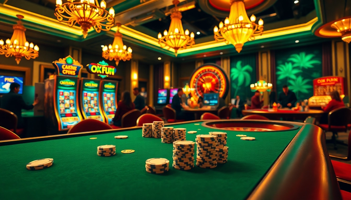 Experience the thrill of gambling at OKFUN with vibrant casino games and engaging poker tables.