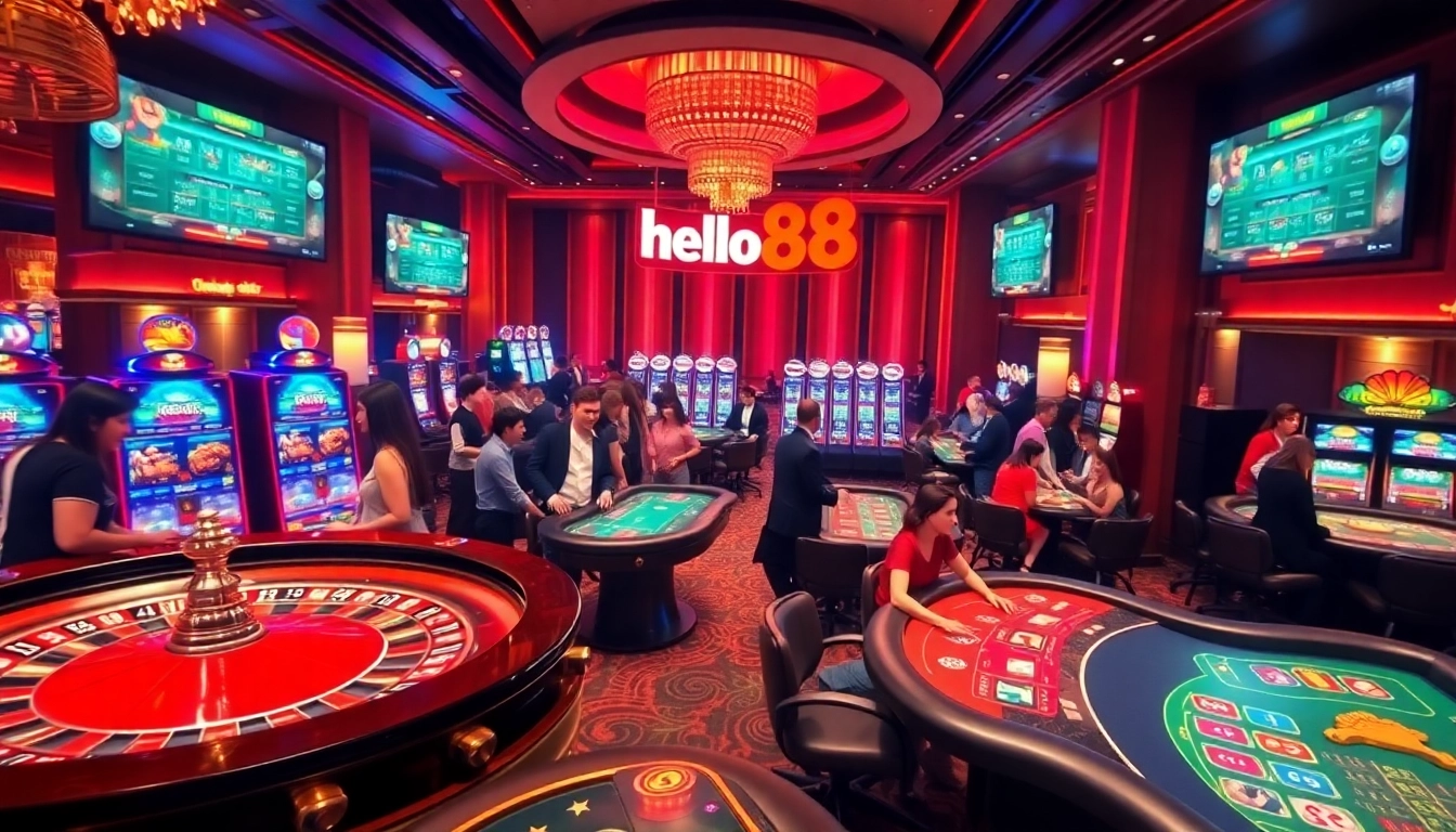 Experience the thrilling world of Hello88 with dynamic gaming action and vibrant casino ambiance.
