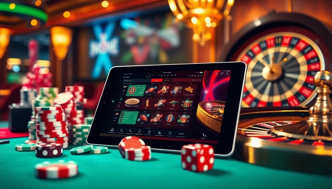 Experience tactical betting on https://nk88top.com/ with vibrant poker chips and a roulette wheel.