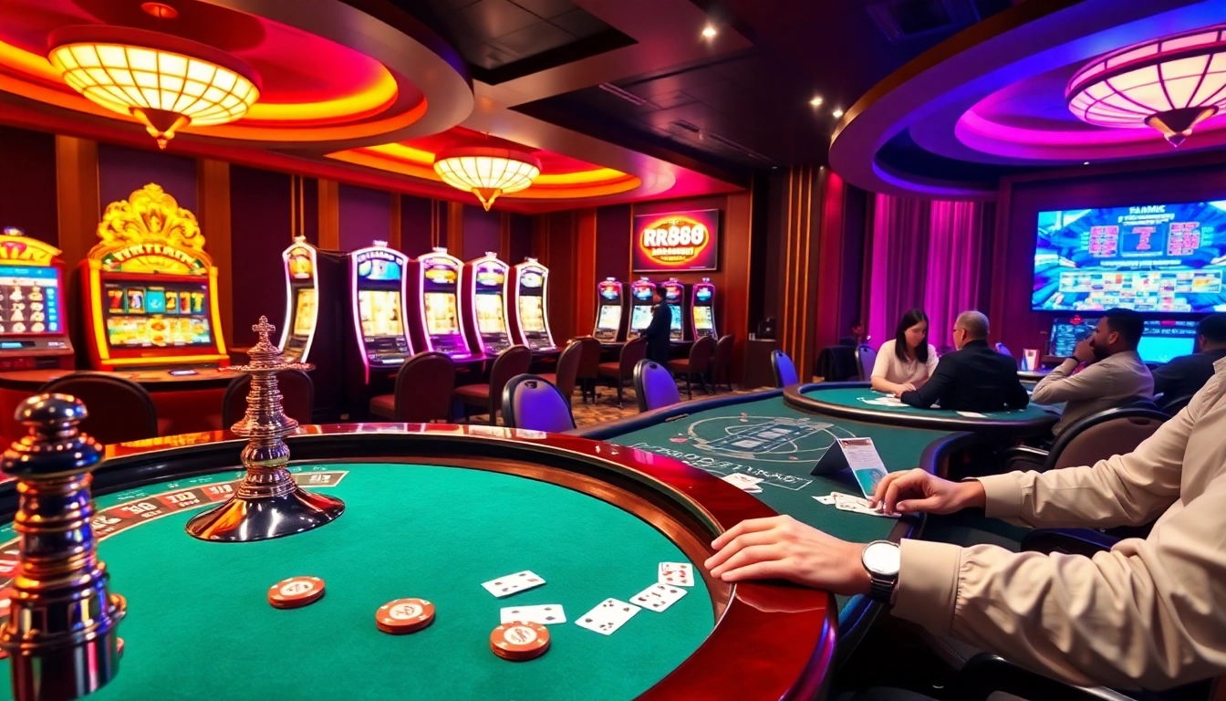 Experience the excitement of rr88 dang nhap with players engaged at luxurious casino tables.