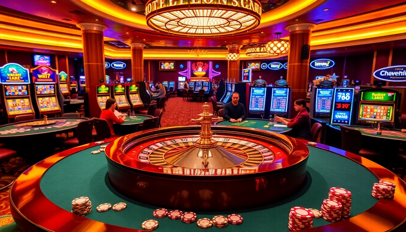 Experience the excitement of ww88 at a luxurious casino with roulette and slot machines.