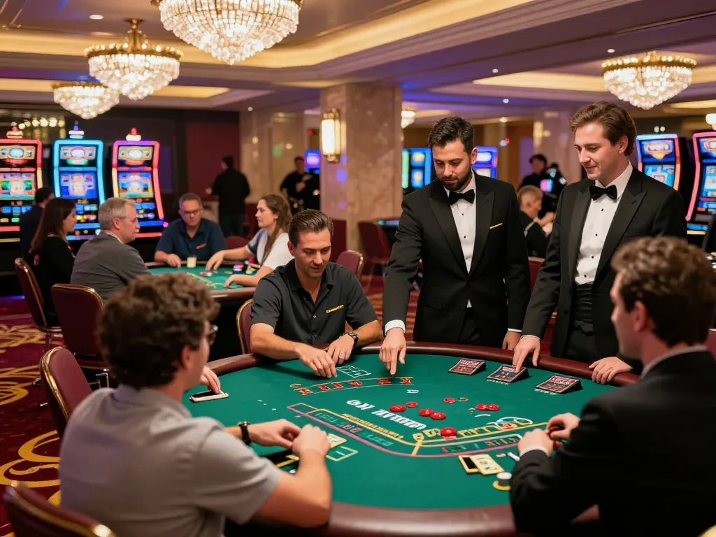Players engaging in an exciting game of blackjack at Fly88 casino, showcasing vibrant atmosphere