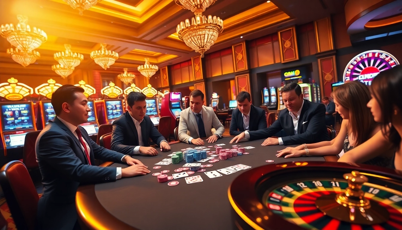 Engaging scene featuring gamblers at cards and chips, showcasing excitement at https://cm88.autos/ casino tables.