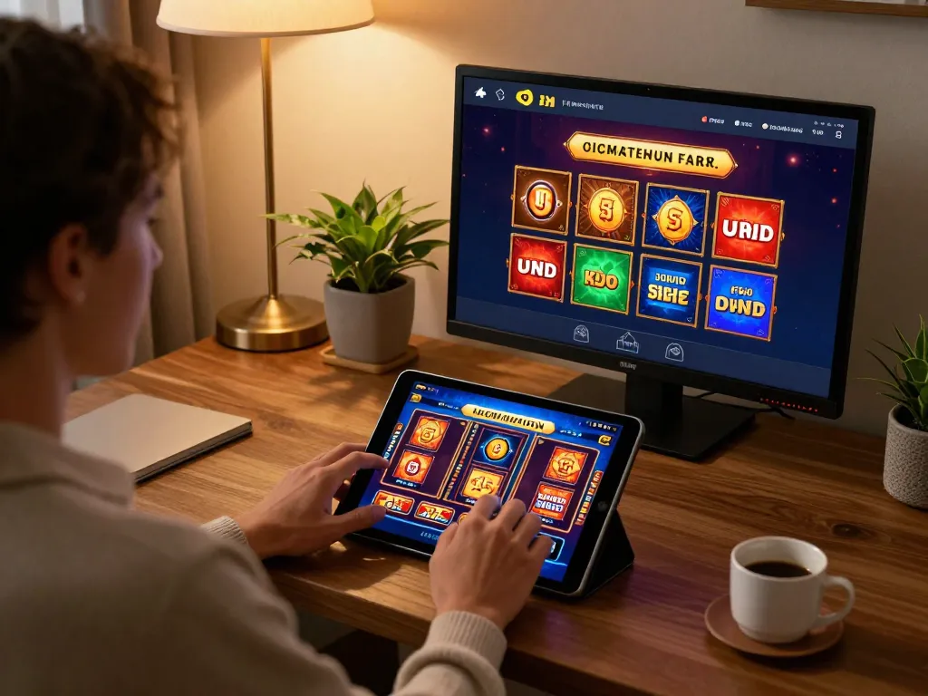 Engaged player enjoying slots on tablet in a cozy home setting with https://92slot.net/ displayed on the screen