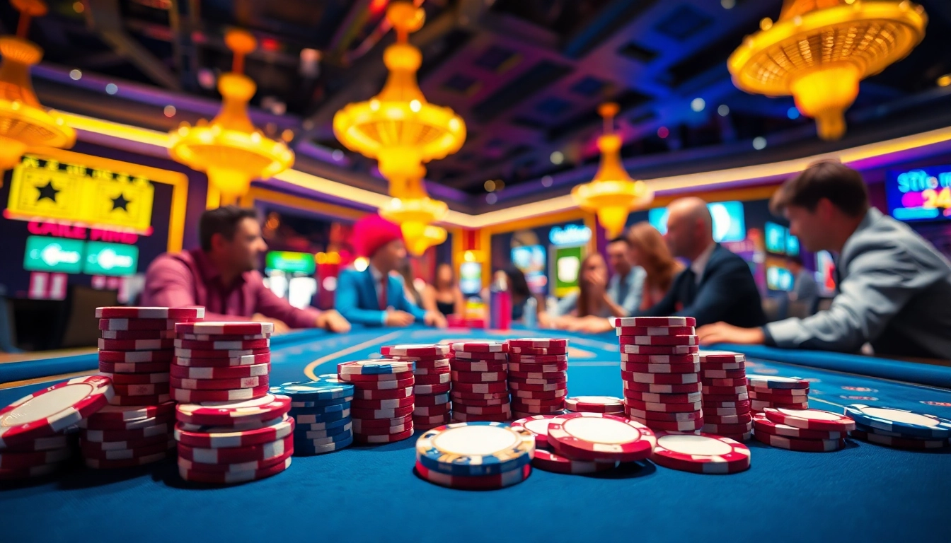Engaging casino gameplay at RR88 with dynamic players and colorful chips.
