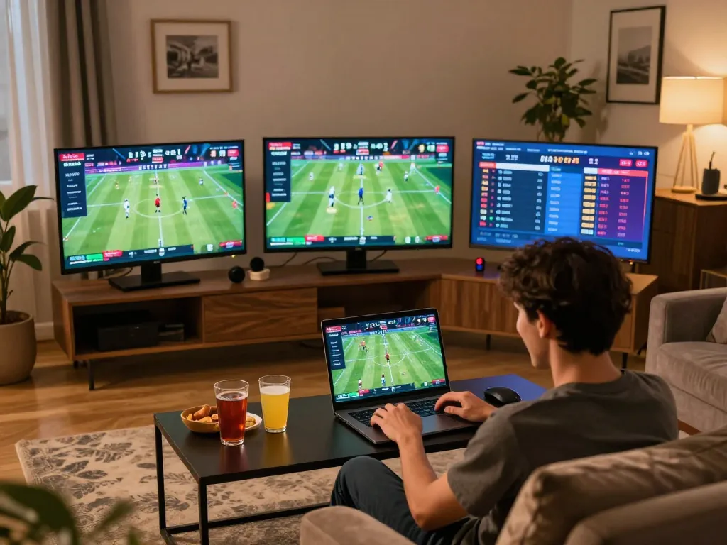Tỷ lệ kèo nhà cái hôm nay highlighted through an engaging home sports betting setup with live odds tracking.