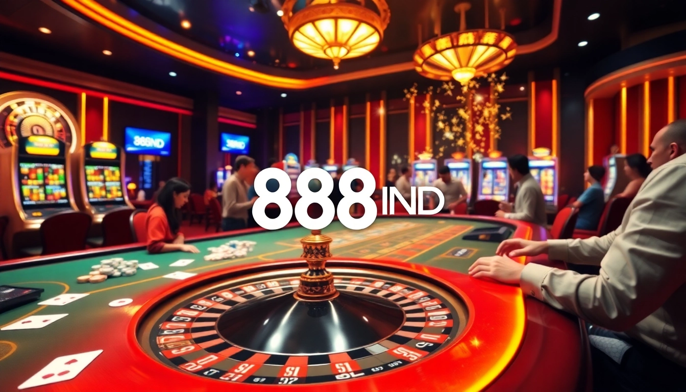 Players engaging in thrilling gambling activities at 888VND Casino, showcasing excitement and luxury.