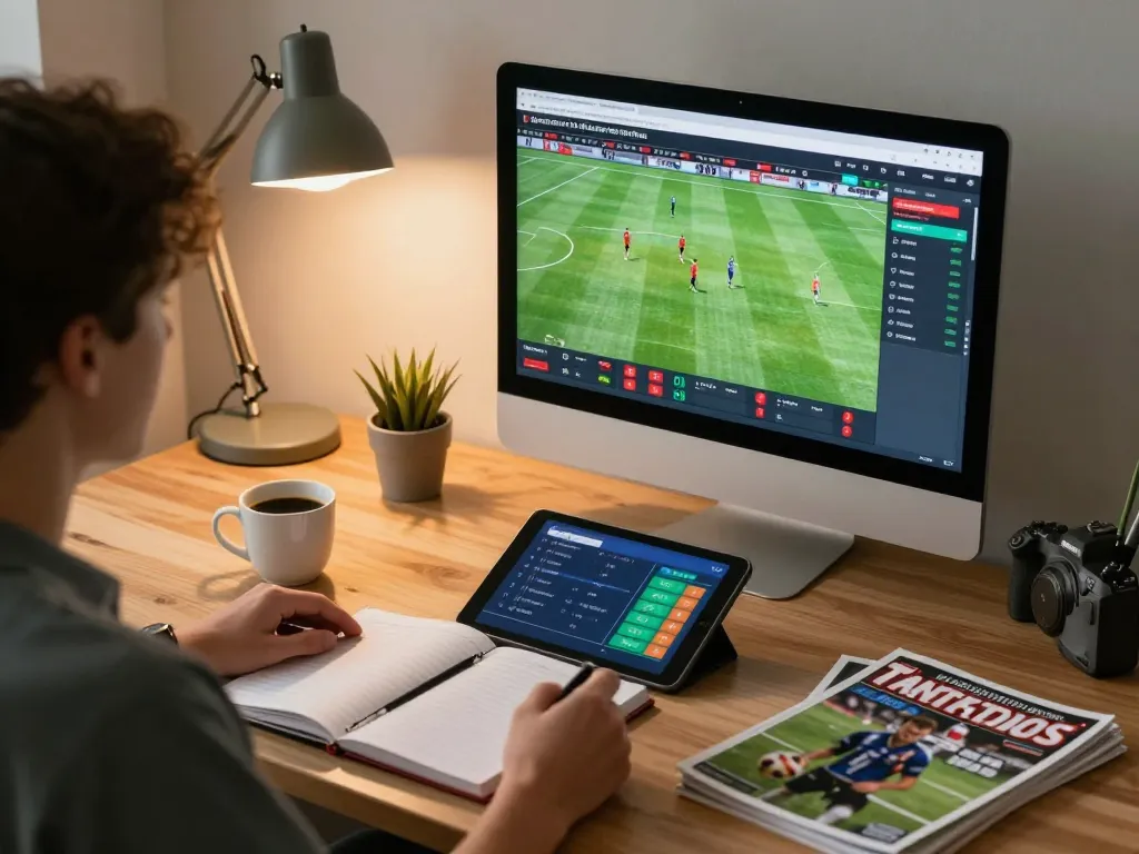 Engaging analysis of kết quả bóng đá during sports betting session at home office.