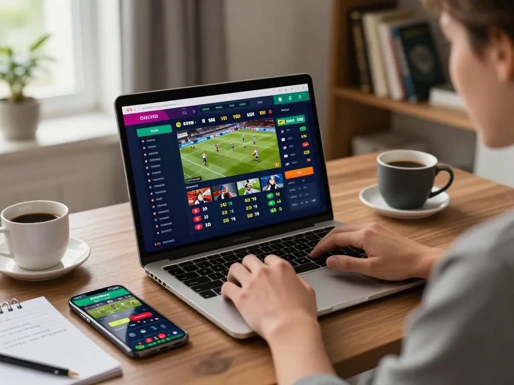 Engagement in sports betting on 89bet with vibrant odds displayed on the laptop screen.