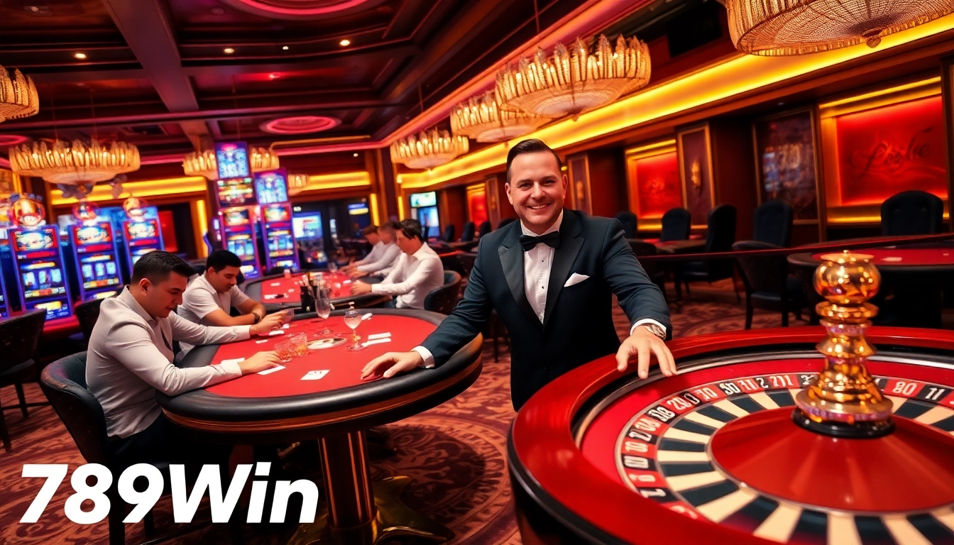 Experience the excitement of 789Win with vibrant casino tables and thrilling slot machines.