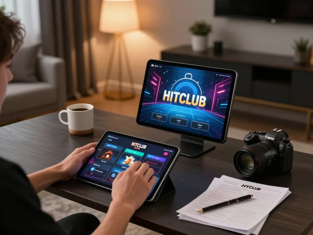 Engaging in online gaming on HITCLUB with a stylish tablet setup in a cozy home.
