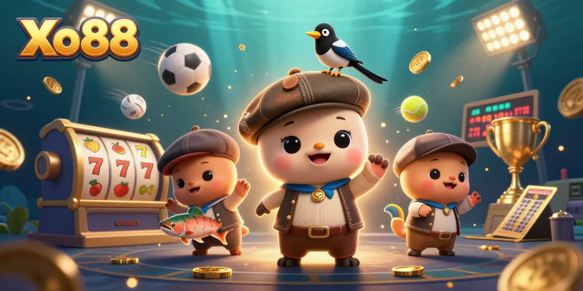 Xo88 offers a vibrant 3D cartoon scene showcasing fun and engaging casino elements for players.