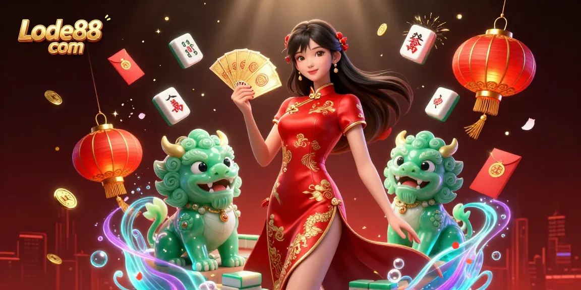 Experience thrilling games at Lode88 com with vibrant visuals featuring a woman in a qipao and dynamic casino elements.