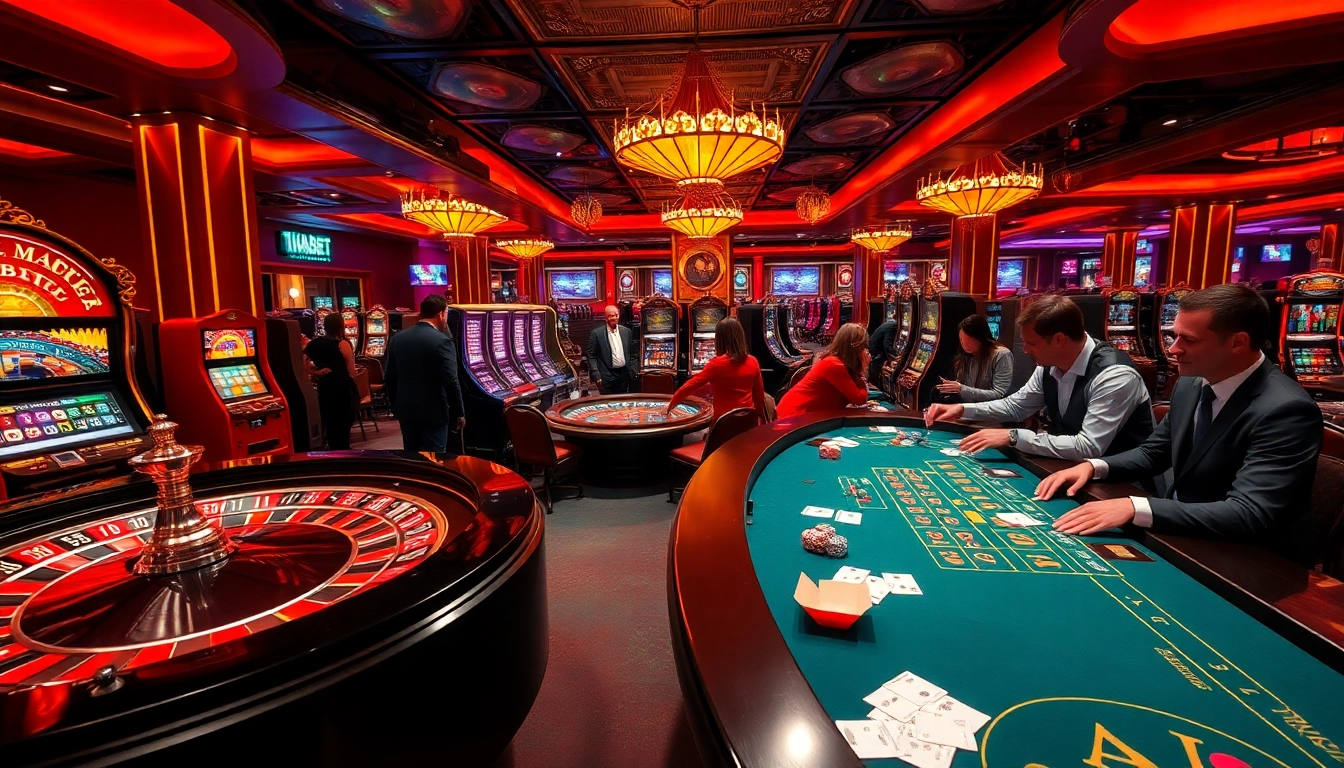 Players enjoying a thrilling game at THABET casino with vibrant tables and a lively atmosphere.