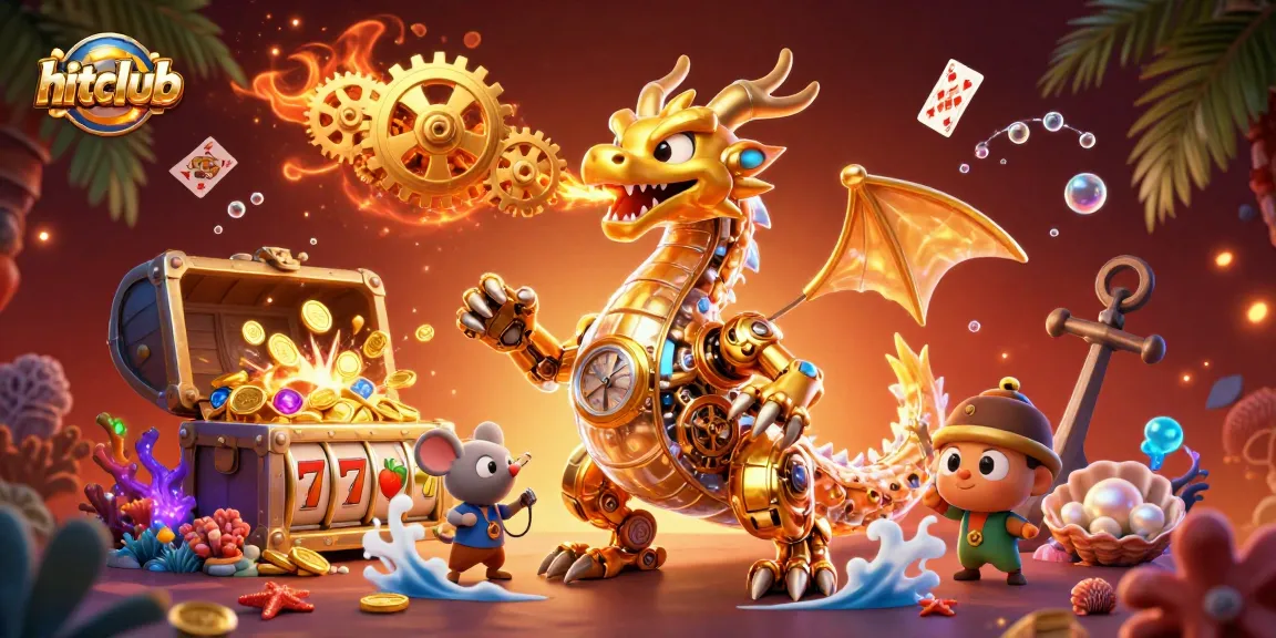 Experience hitclub's thrilling jackpot wins with a golden dragon amidst colorful slot reels.
