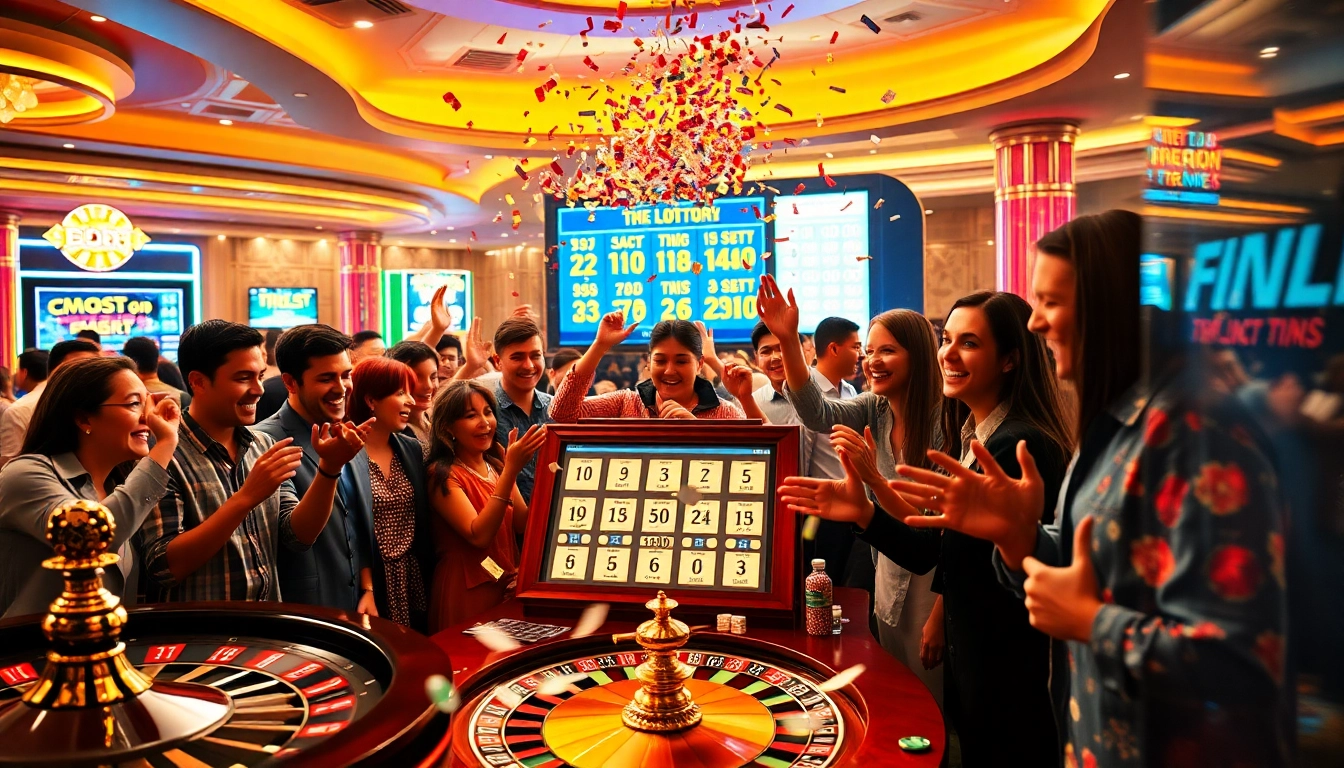 Experience the explosion of a prize-winning lottery amid a bustling casino atmosphere filled with excitement.