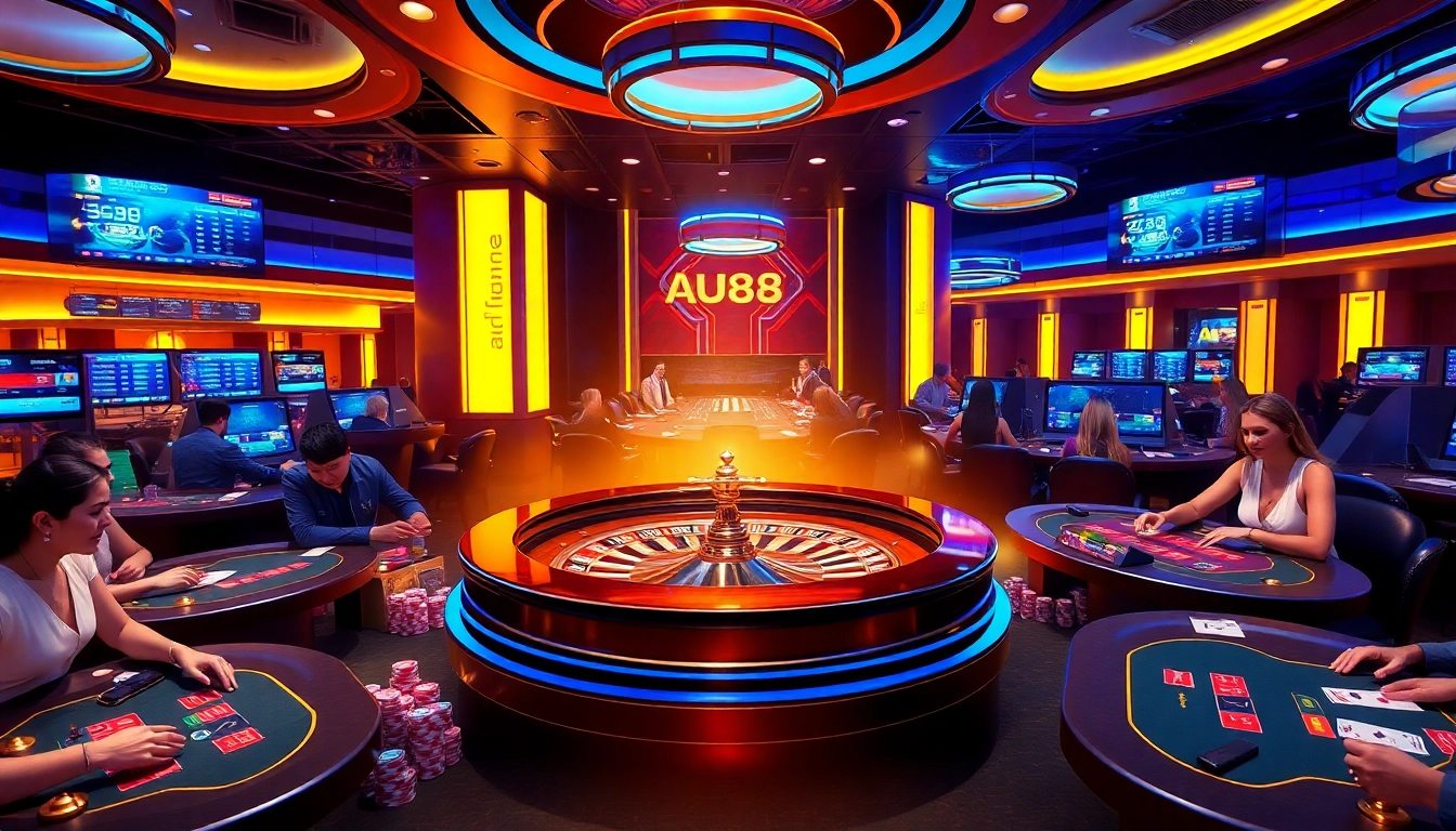 Experience excitement at AU88 with vibrant casino tables and engaging players.