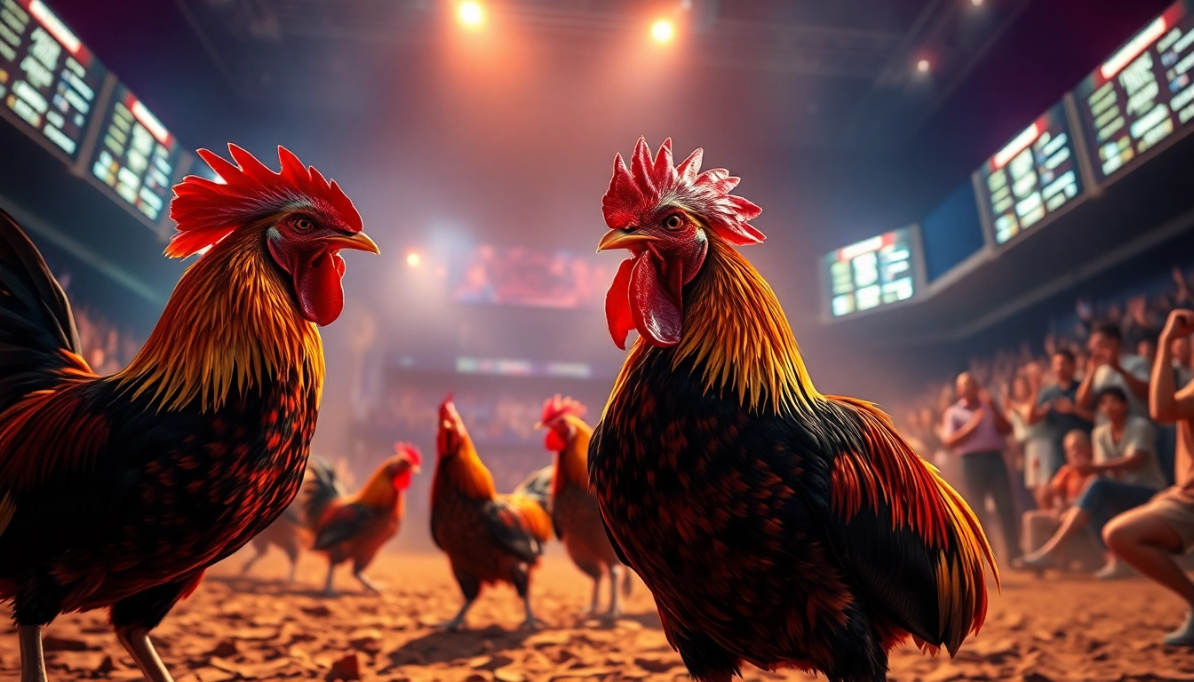 Live cockfighting excitement at sv368win.live with roosters in intense action.
