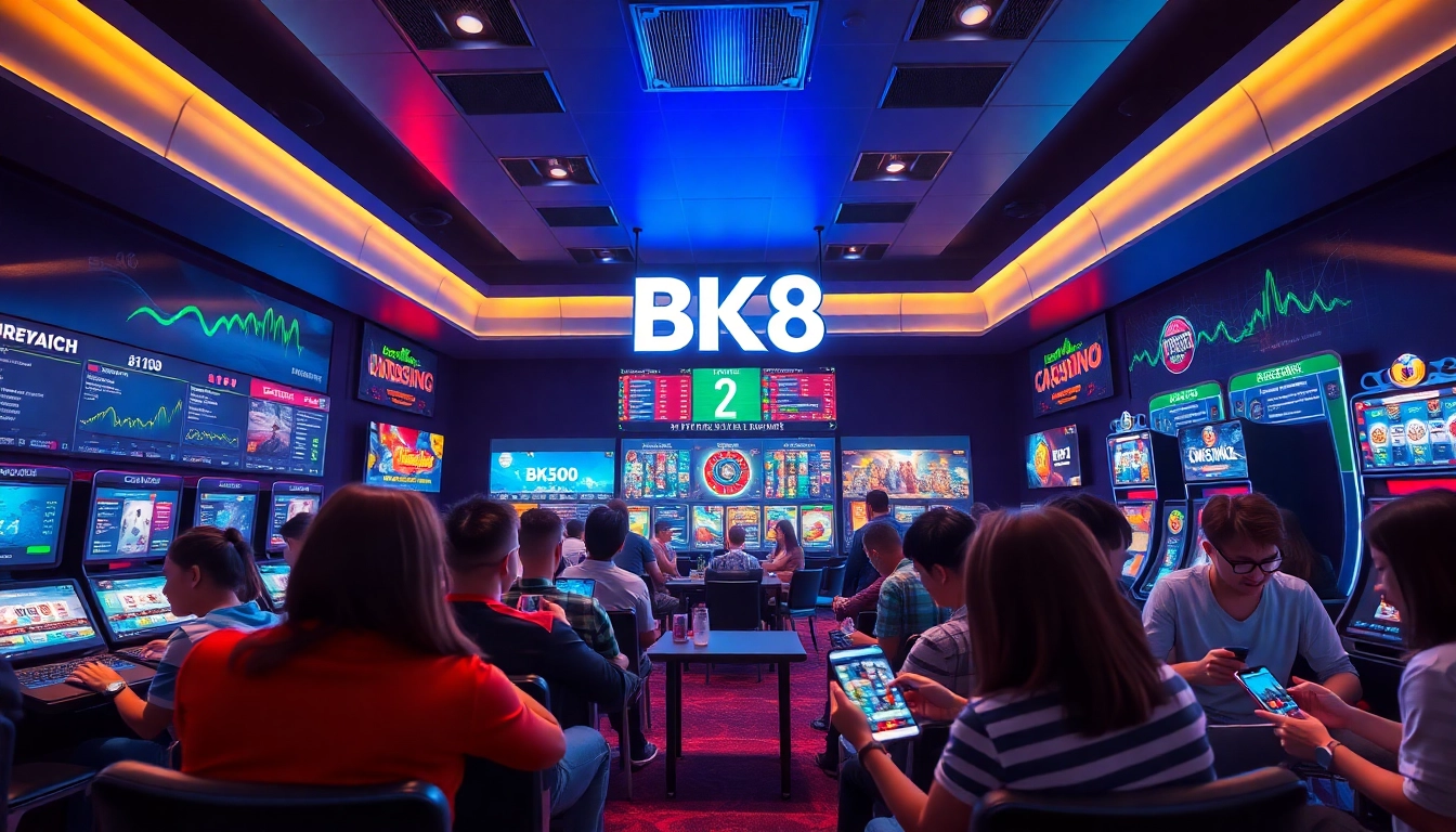 Exciting online gaming atmosphere showcasing BK860S platform with diverse players enjoying sports and casino games.
