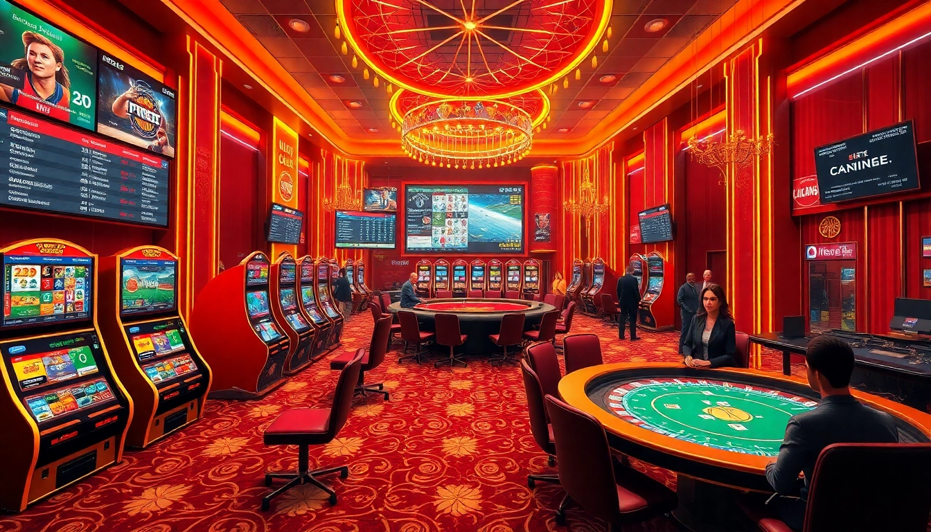 Bong88 players enjoying a vibrant online casino experience with live betting options and slot machines.