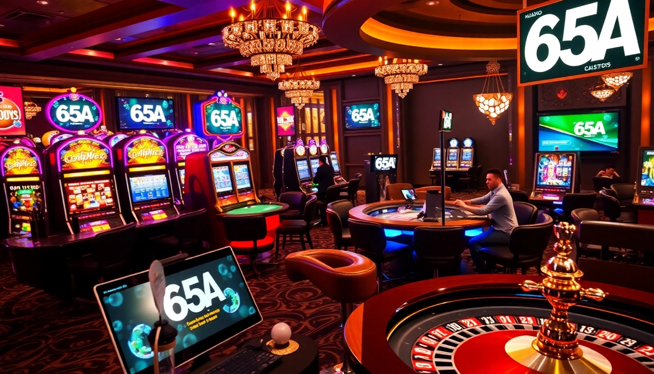 Players enjoy high-stakes action at 65A casino tables with luxurious settings.
