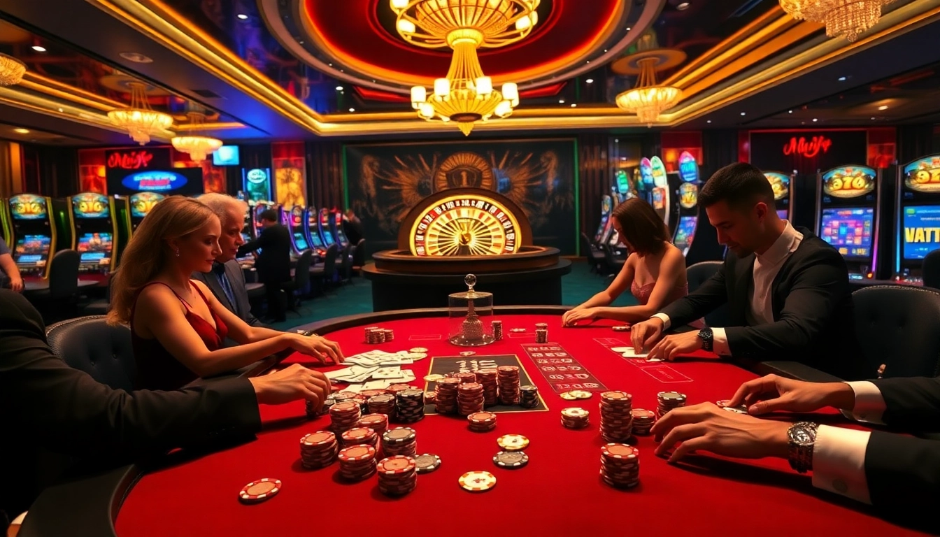Engage in thrilling gameplay at https://da88.bot/ featuring vibrant poker chips and roulette wheels.
