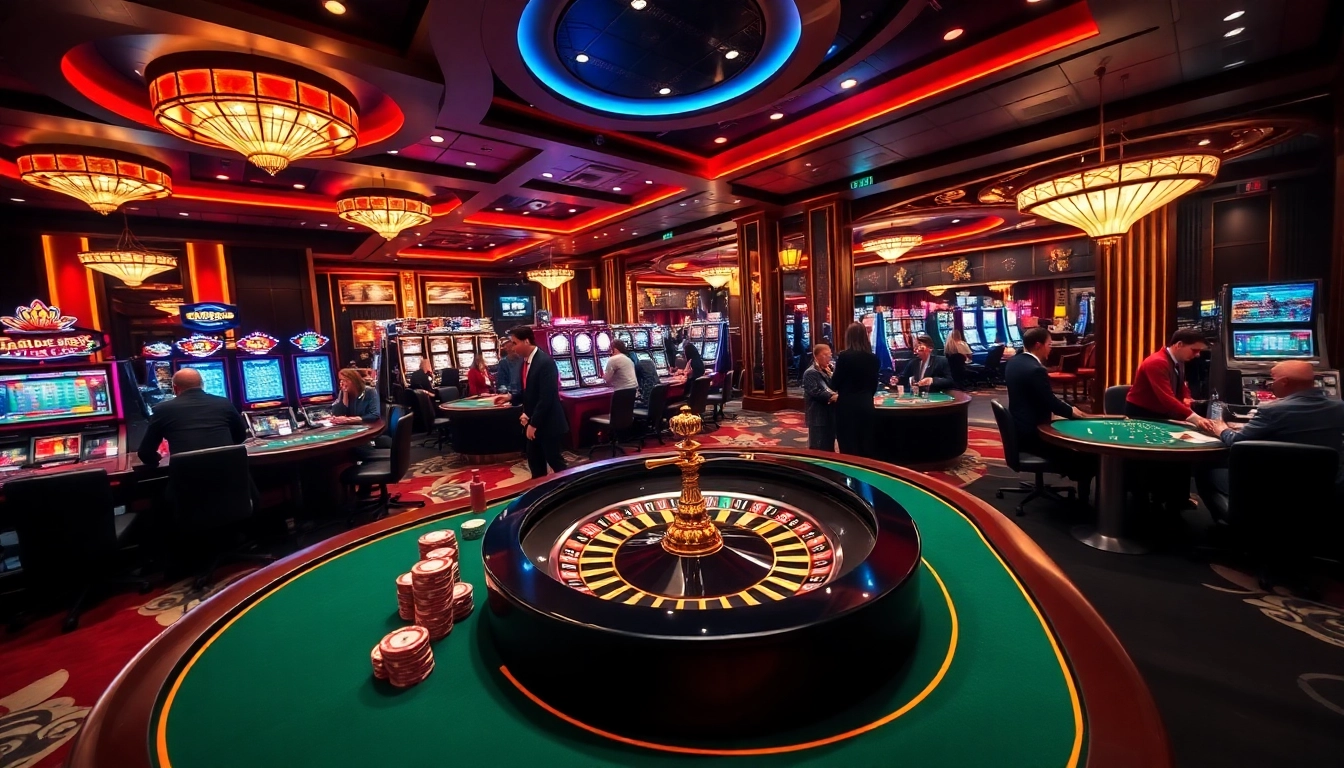 Gambling excitement at keonhacai.claims with players engaged at elegant casino tables.