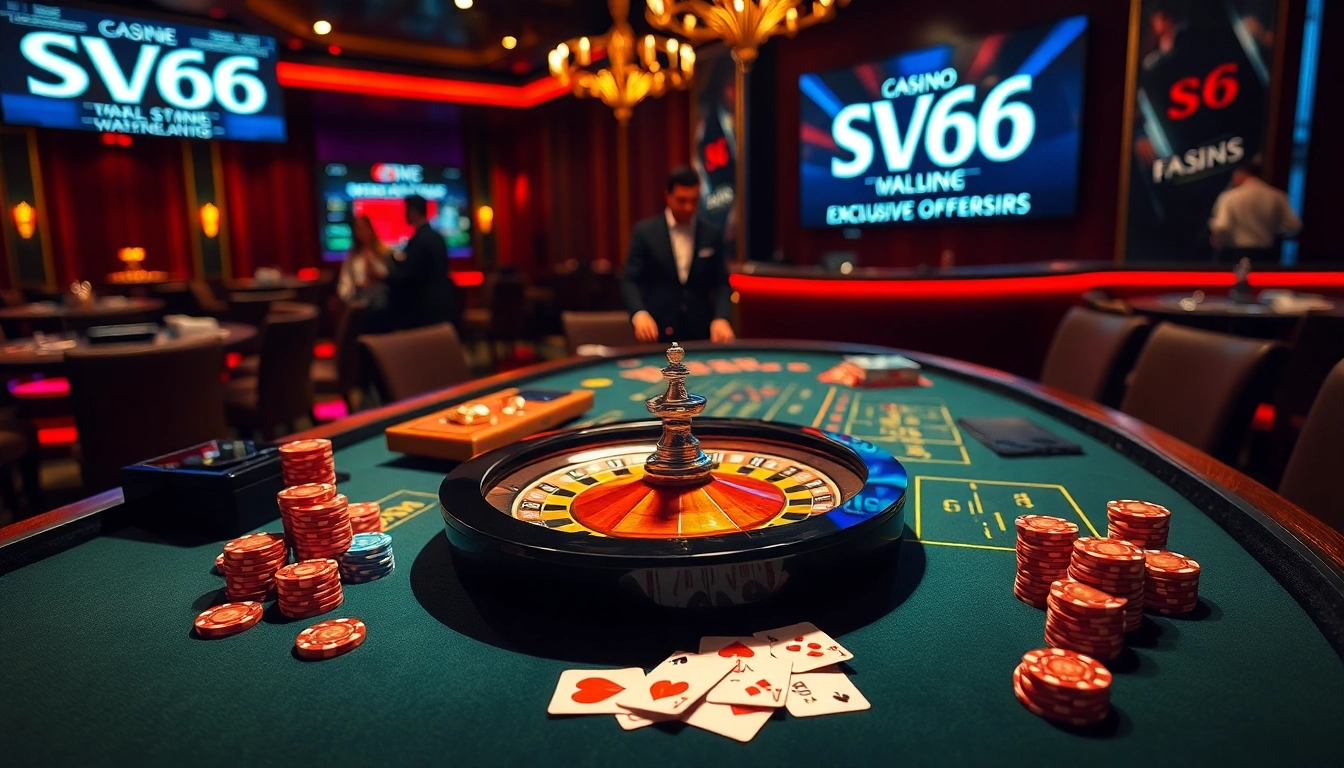 Experience premium gaming action at SV66 with lively casino tables and vibrant betting chips.