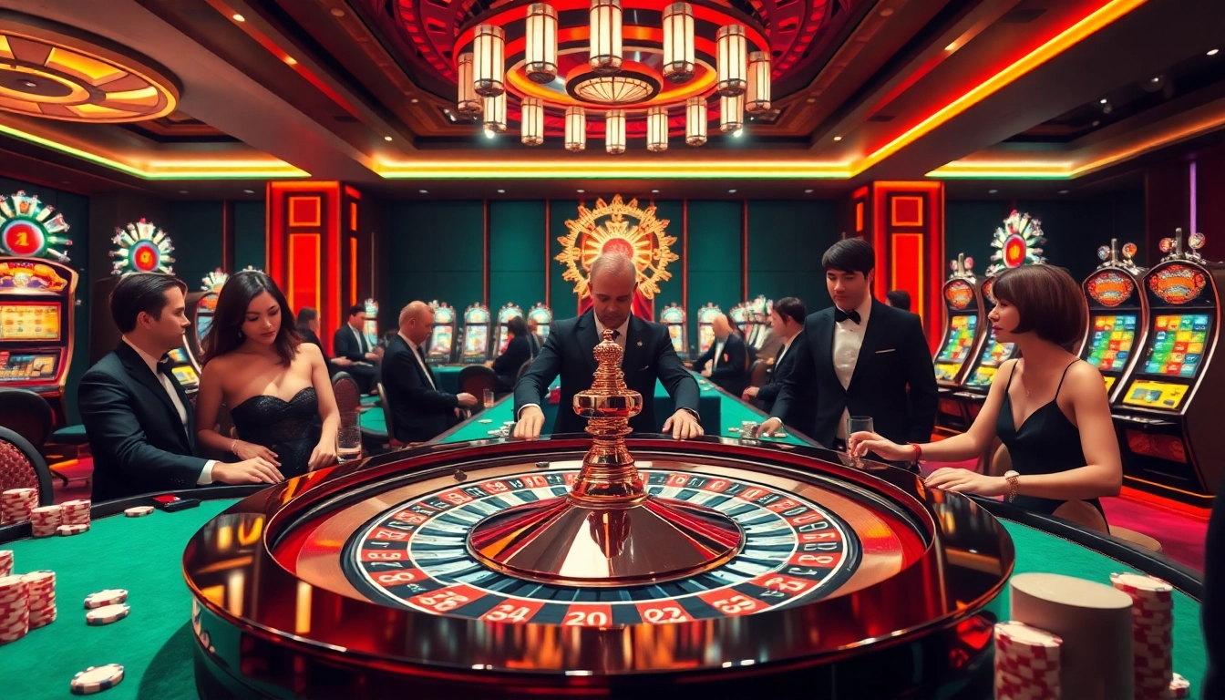 Players enjoy the luxurious F168 OKVIP gaming experience at a vibrant casino table.