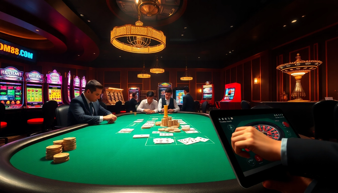 High-stakes action at dom88.us.com with intense poker play and luxury casino ambiance.