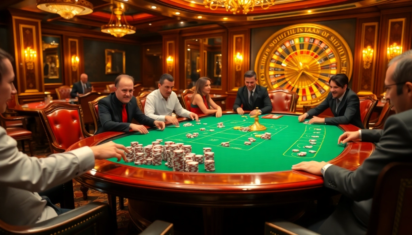 A thrilling poker game at an upscale casino, highlighting the S8 experience with colorful chips and players in action.