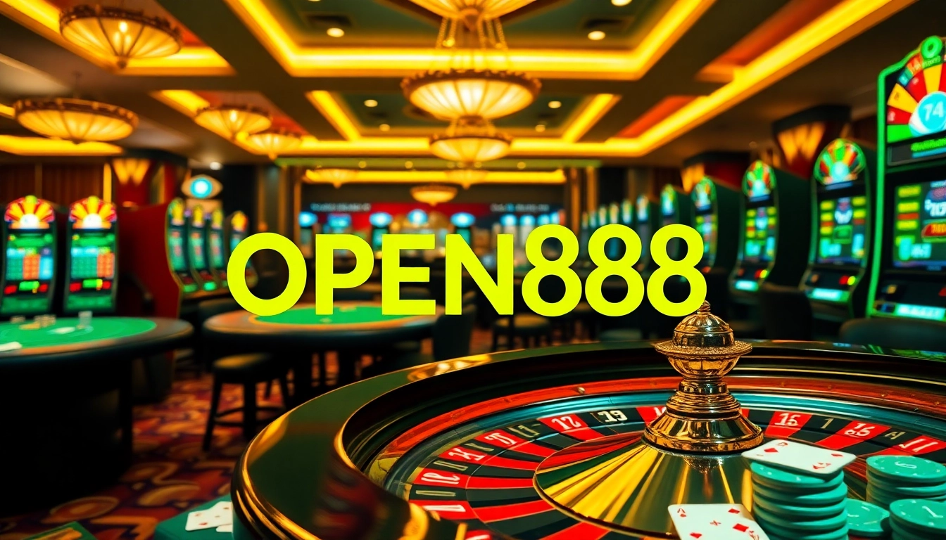 Enjoy the excitement of OPEN88 with lavish casino games, poker chips, and a roulette wheel.