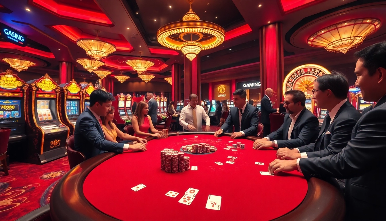 Immersive S8 casino scene depicting poker gameplay, vibrant slot machines, and roulette excitement.