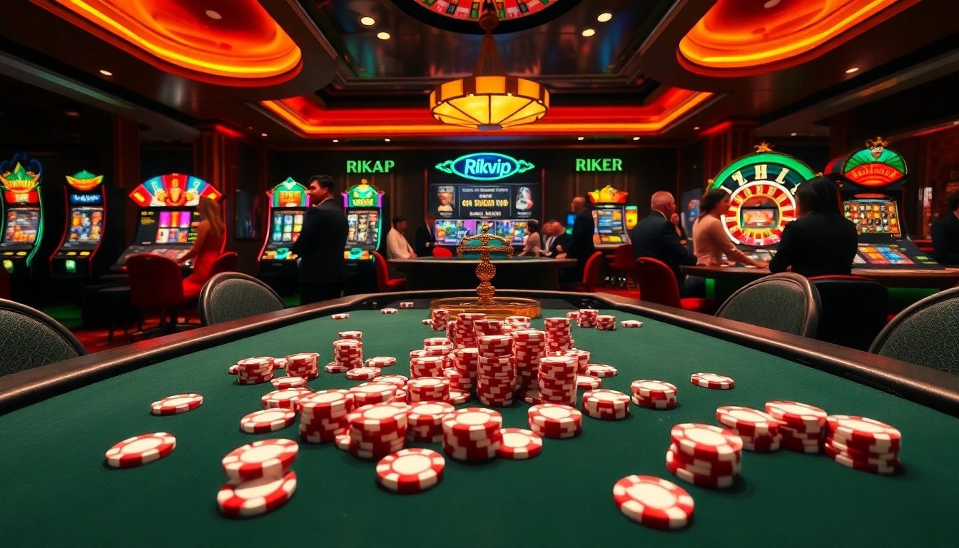 Engaging poker atmosphere at rikvip casino with vibrant colors and exciting games.