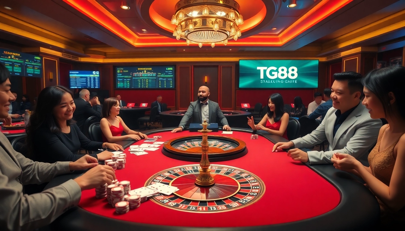 Experience thrilling gameplay at TG88 with poker chips and a vibrant casino table.
