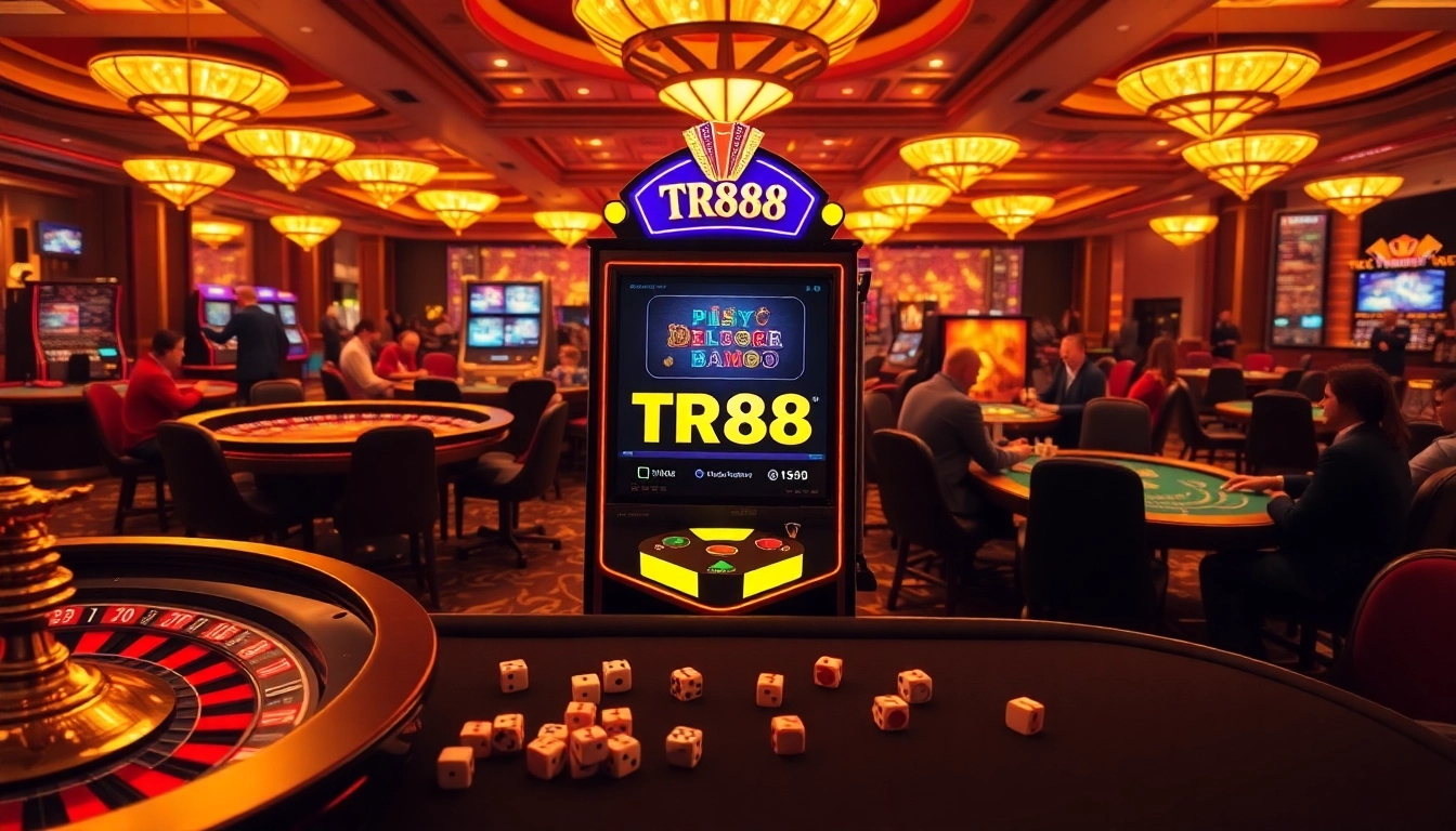 Exciting gaming action at the TR88 casino floor featuring a vibrant roulette table and slot machine.