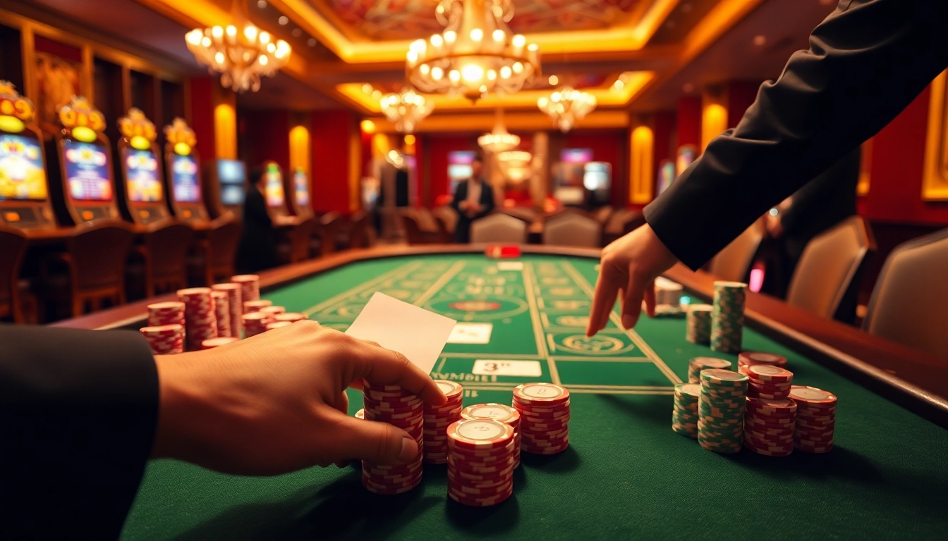 Experience thrilling gameplay with lo de uy tin as players engage in casino action at a vibrant gambling table.