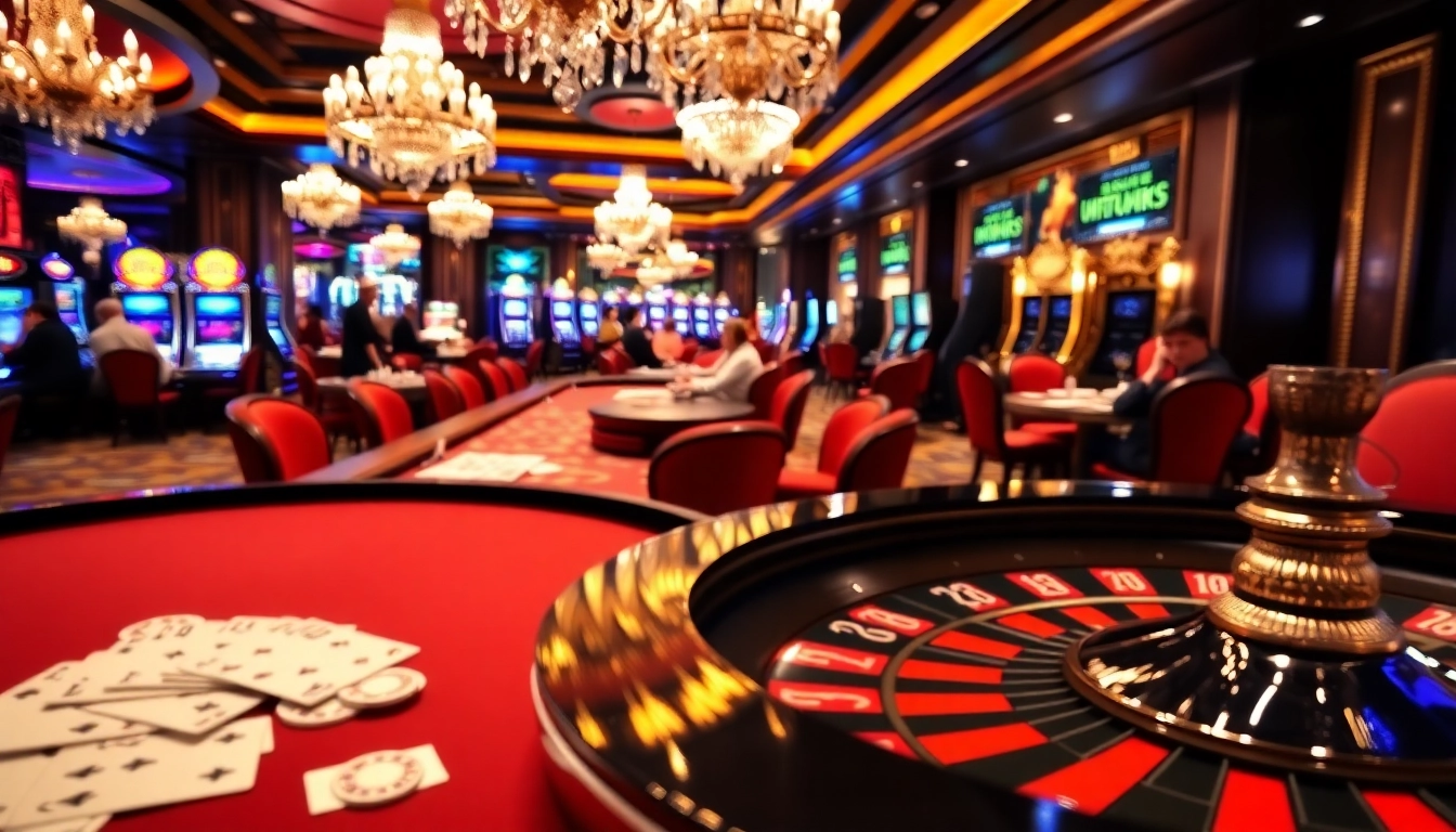 Thrilling casino scene showcasing intense gameplay at https://hbbet4.art/ roulette and poker tables.