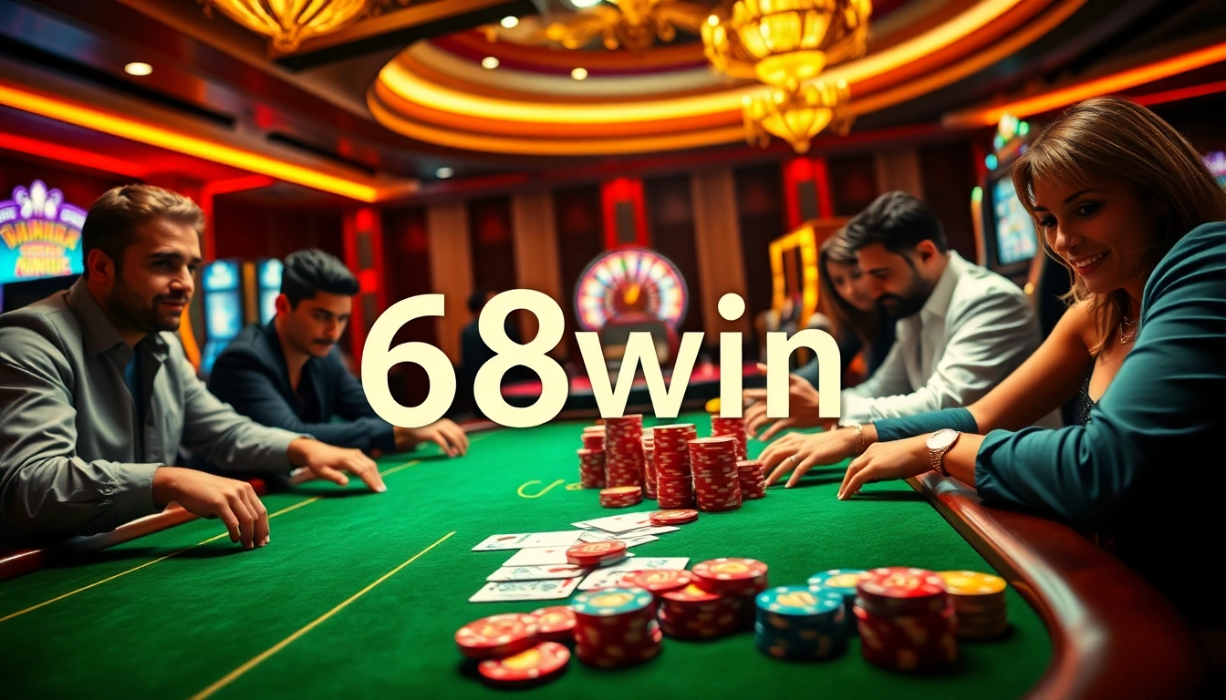 Experience the thrill of gambling at 68win with players at luxurious casino tables.